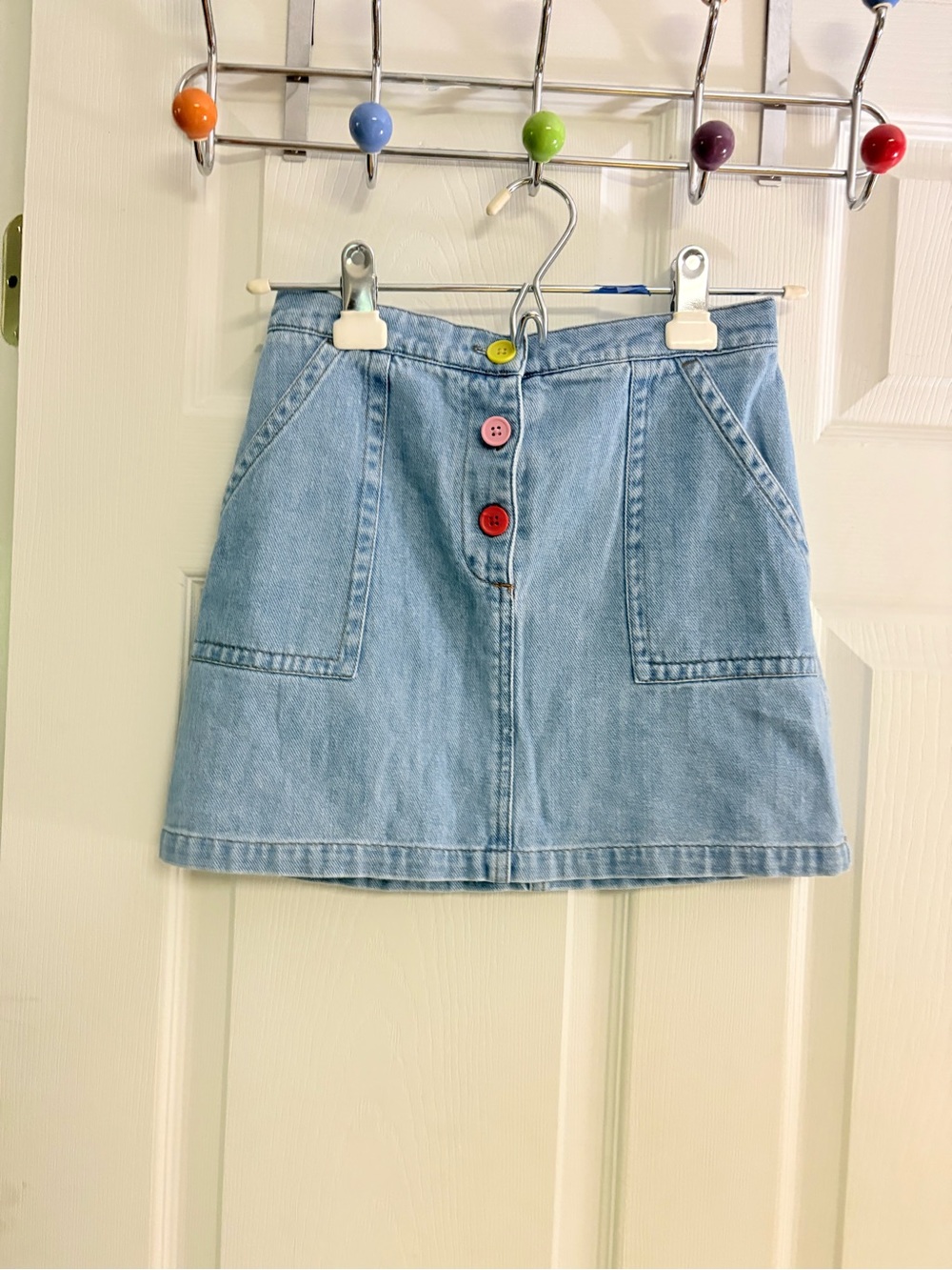 Mini Boden Light Blue Denim A-Line Skirt with Multicolor Buttons